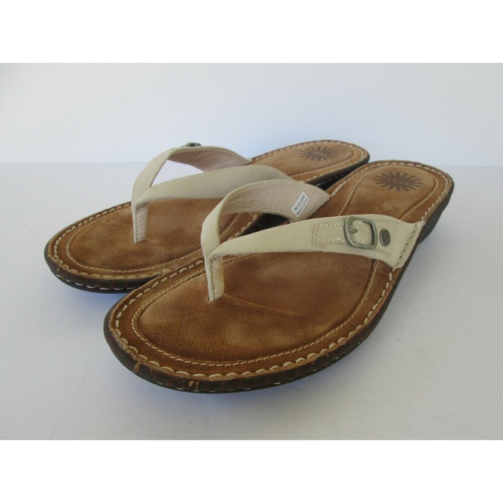 UGG Womens Kamiko Ivory Leather Thong Style Slides Flip Flop Sandals Size 9